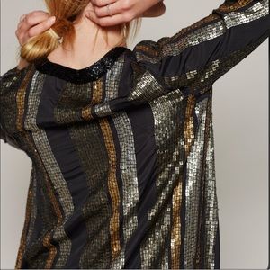 Free People Bianca Gunmetal Sequin Stripe Cardigan